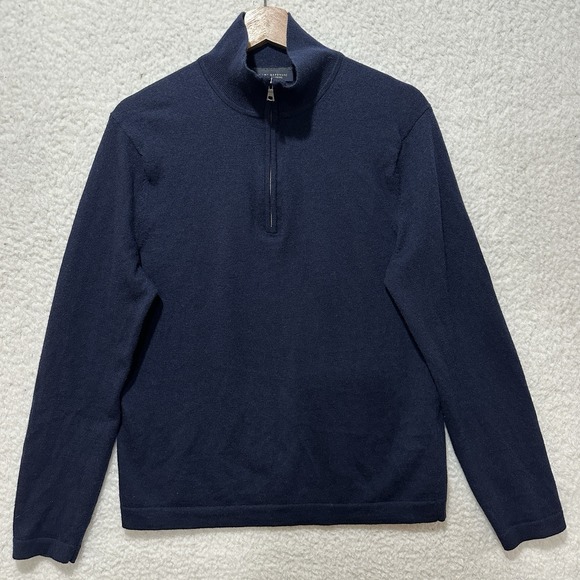 Banana Republic Extra Fine Merino Wool Pullover 1/4 Zip Sweater Mens Navy Size M - Picture 1 of 14